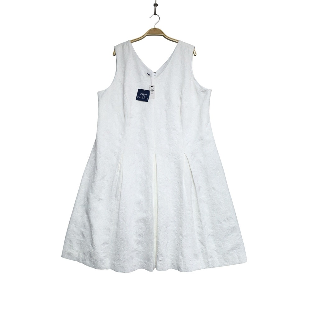 Talbots RSVP Floral Jacquard Fit & Flare Dress 16W White Sleeveless Cocktail